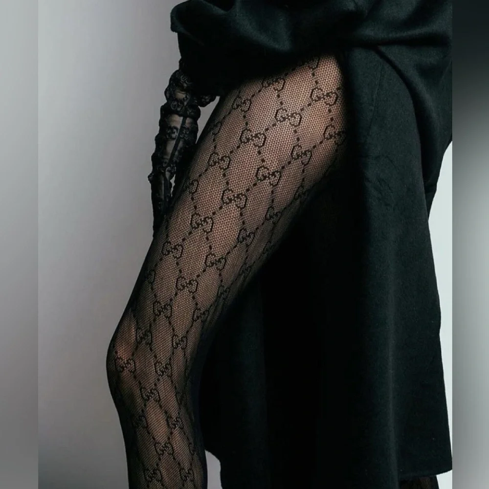 Gucci Mesh Sheer GG Interlocking Black Patterned Tights NWOB size S - Picture 1 of 3